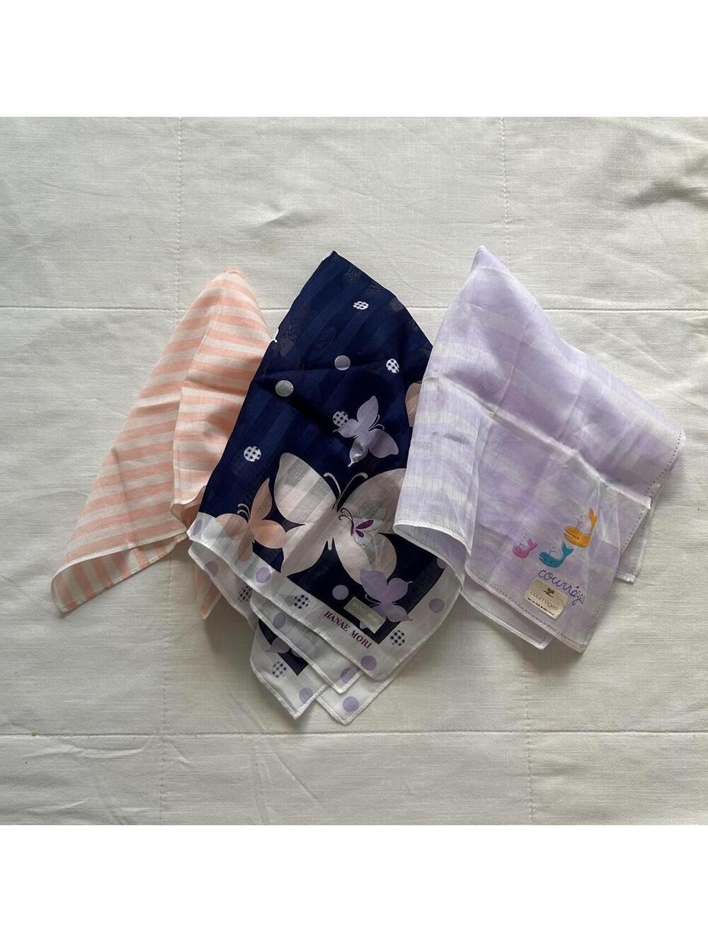 Bandana Scarf Set of 3 Butterfly Gingham Polka Dot Striped Multicolor